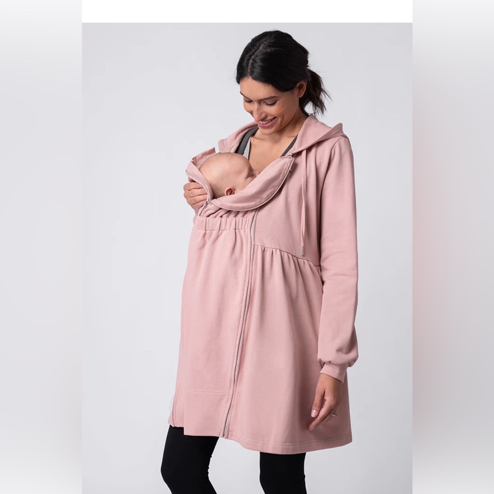 Seraphine Pink Maternity Zip-up Sweater with Nursing Functionality